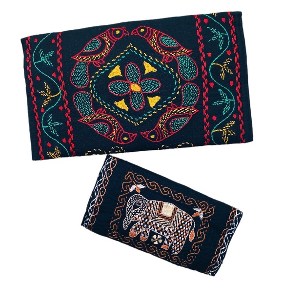 Bird & Elephant Embroidery (2) Set Small Clutch Wallet - Picture 1 of 7